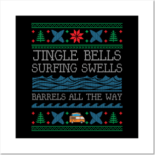Funny Christmas Surfing Surf Board Ugly Christmas Xmas Posters and Art